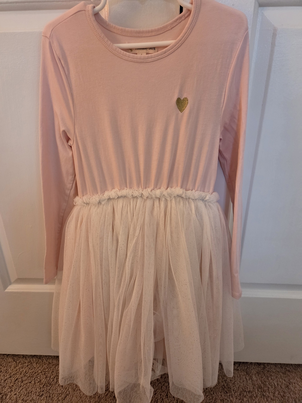 Tucker + Tate Pink Long-Sleeve Tulle Dress with Gold Heart Accent